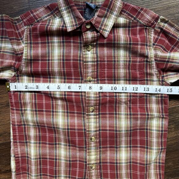 Lands’ End Boys Large Checked Plaid Button Up Shirt Red Brown L Long Sleeve - Picture 5 of 9